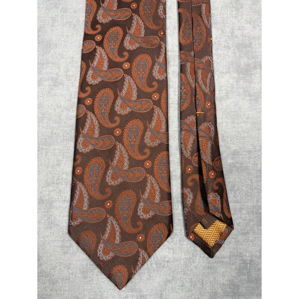 Chelsea by Robert Talbott Tie 100% Silk Paisley Brown Orange Made USA 60"